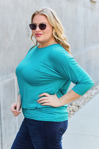 Basic Bae Full Size Round Neck Batwing Sleeve Blouse Trandify deal