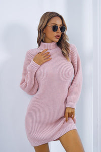 Buttoned Turtleneck Long Sleeve Sweater Dress Trandify deal