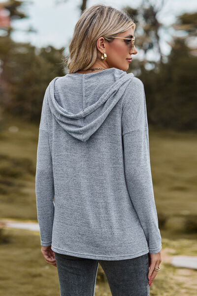 Drawstring Dropped Shoulder Hooded T-Shirt Trandify deal