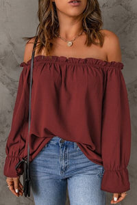 Frill Off-Shoulder Flounce Sleeve Blouse Trandify deal