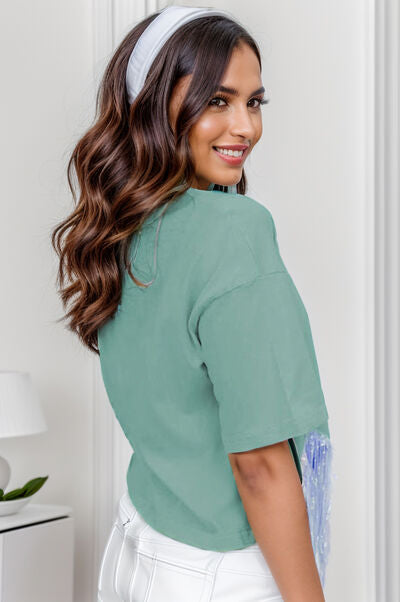 Fringe Round Neck Short Sleeve T-Shirt Trandify deal