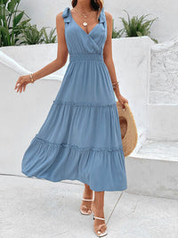 Perfee Tie Shoulder Smocked Waist Sleeveless Tiered Dress Trandify deal