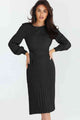 Round Neck Long Sleeve Pleated Sweater Dress Trandify deal