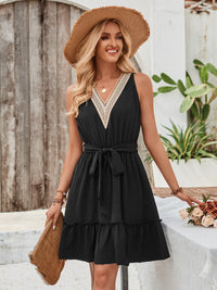 Tied Frill Sleeveless Mini Dress Trendsi