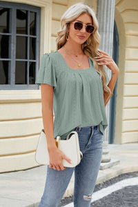 Eyelet Square Neck Short Sleeve T-Shirt Trandify deal