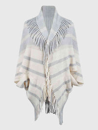 Fringe Detail Open Front Poncho in [ivory] – Boho Chic Style by TrandifyDeal