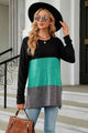 Color Block Round Neck Long Sleeve Slit T-Shirt Trandify deal