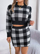 Plaid Round Neck Top and Skirt Sweater Set Trandify deal