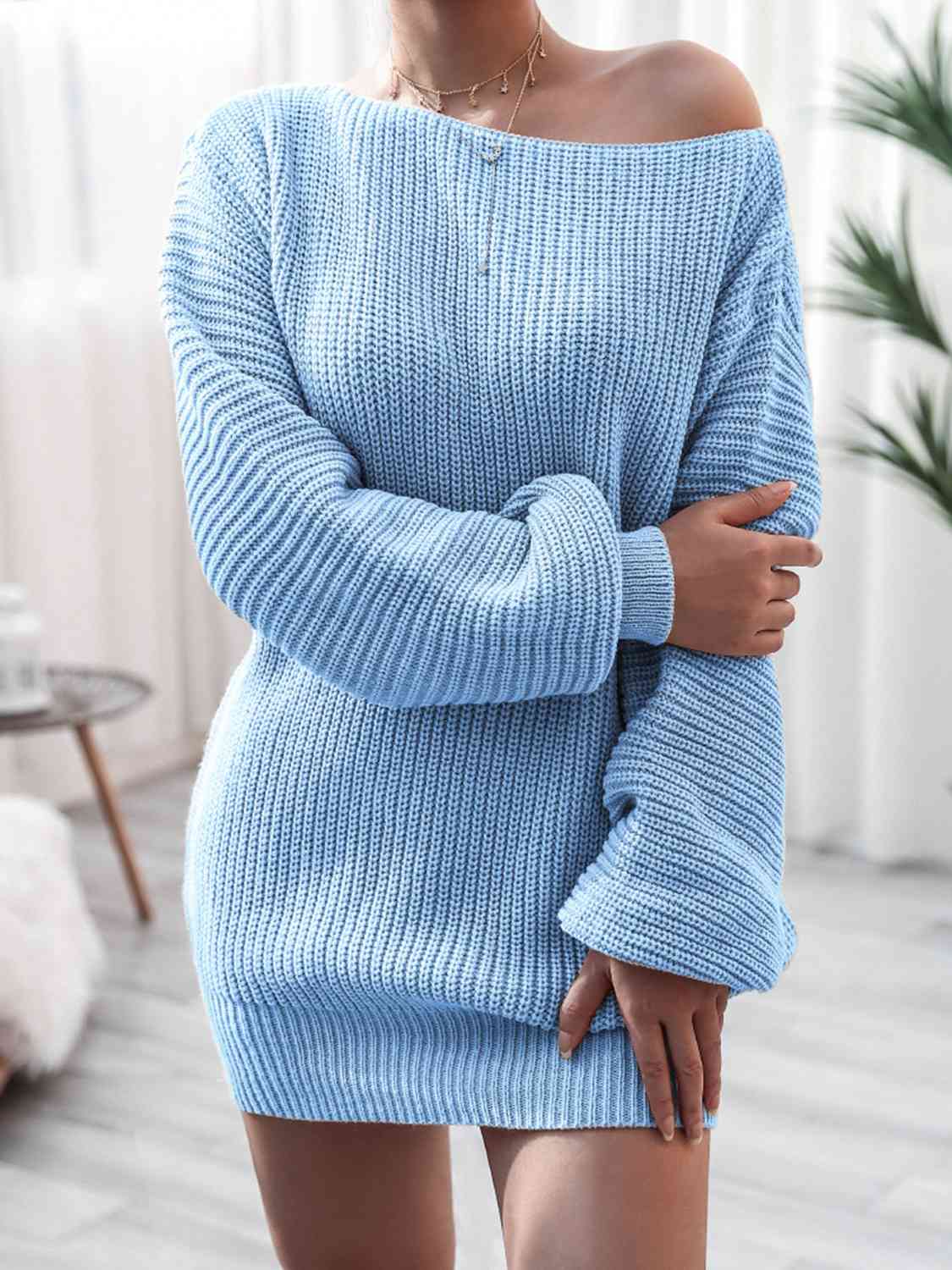 Rib-Knit Mini Sweater Dress Trandify deal