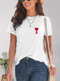 Heart Round Neck Short Sleeve T-Shirt Trandify deal