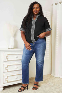 Double Take Embroidered Notched Neck Top Trandify deal