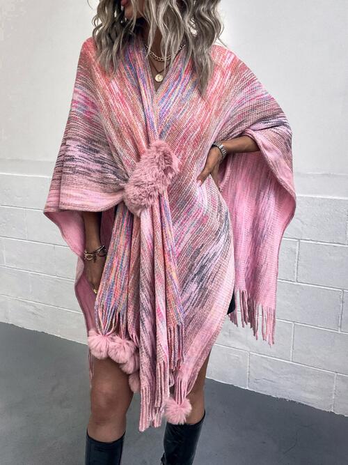 Heathered Fringe Hem Poncho in pink - TrandifyDeal