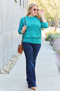 Basic Bae Full Size Round Neck Batwing Sleeve Blouse Trandify deal