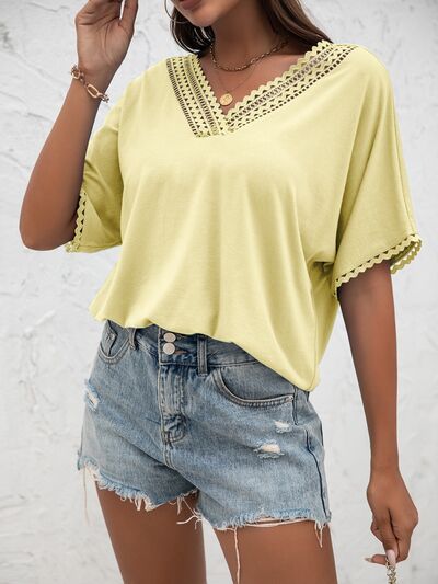 lvy Lane Lace Detail V-Neck T-Shirt Trandify deal