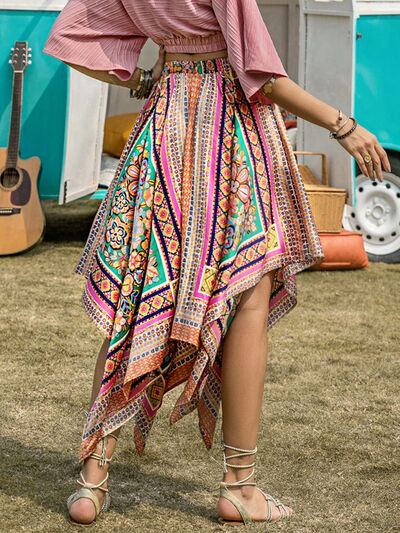 Printed High Waist Handkerchief Hem Skirt Trandify deal