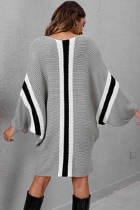 Ribbed Round Neck Long Sleeve Sweater Dress Trandify deal