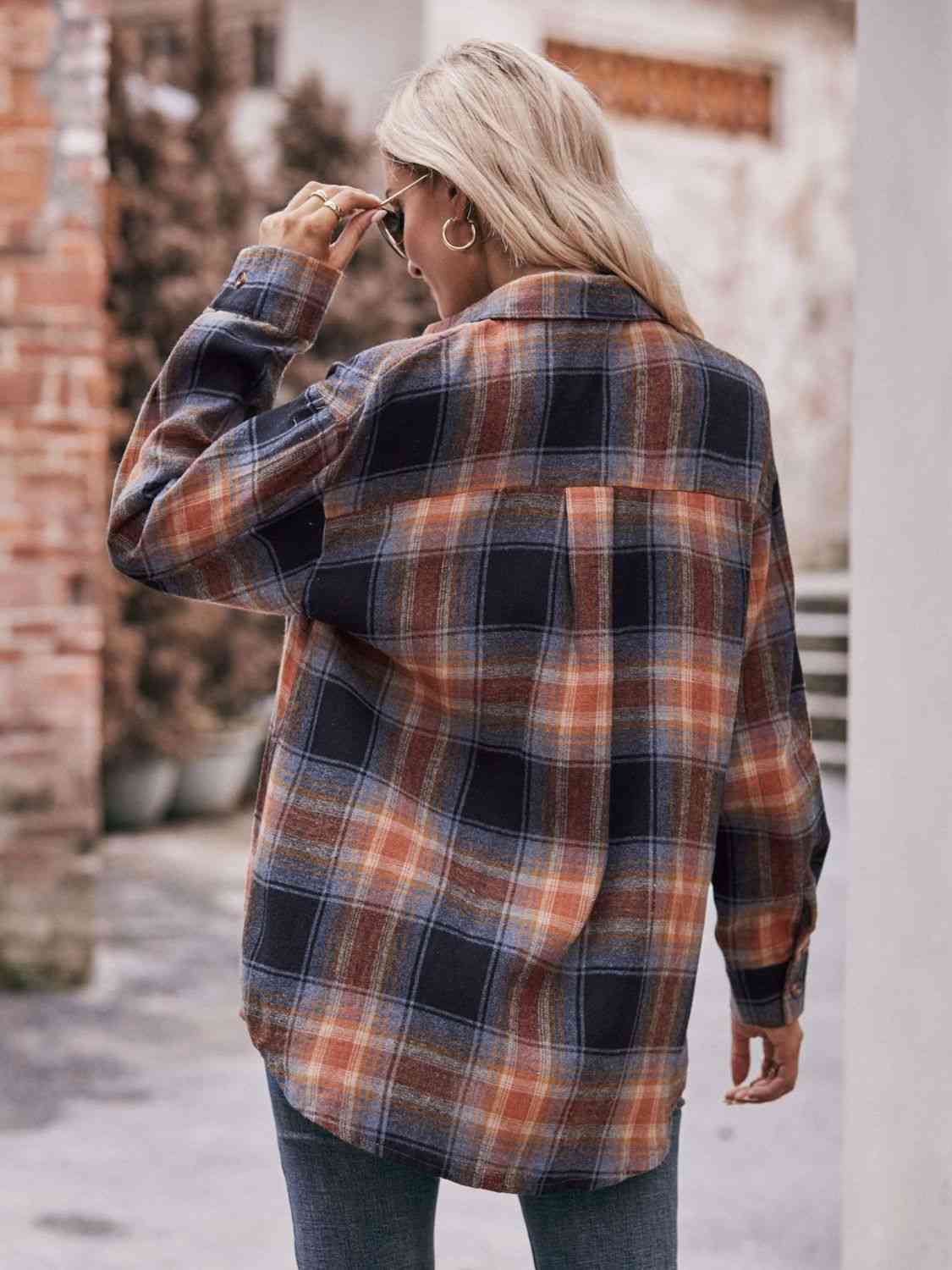 Plaid Dropped Shoulder Longline Shirt Trandify deal
