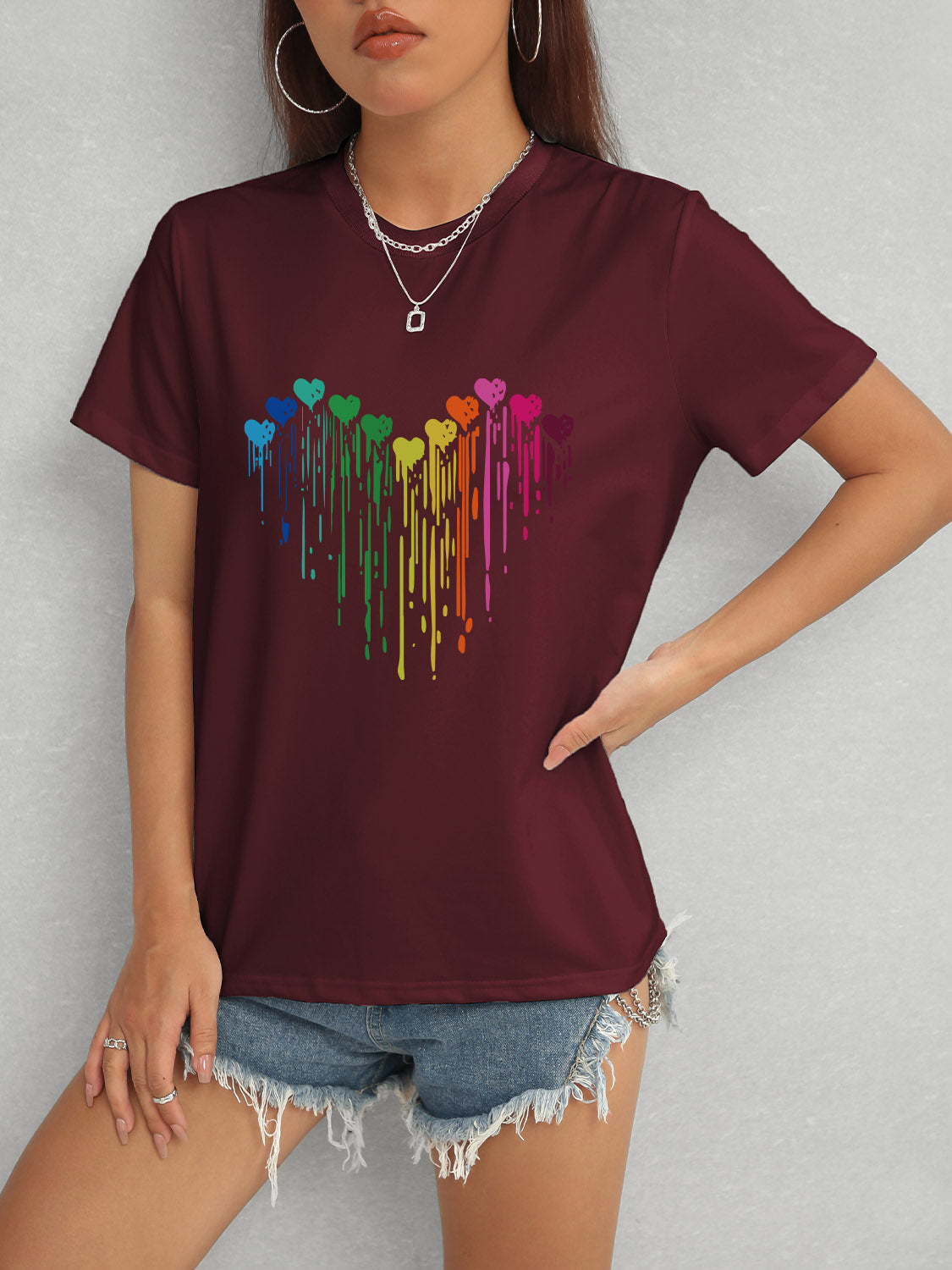 Heart Round Neck Short Sleeve T-Shirt Trandify deal