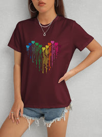 Heart Round Neck Short Sleeve T-Shirt Trandify deal