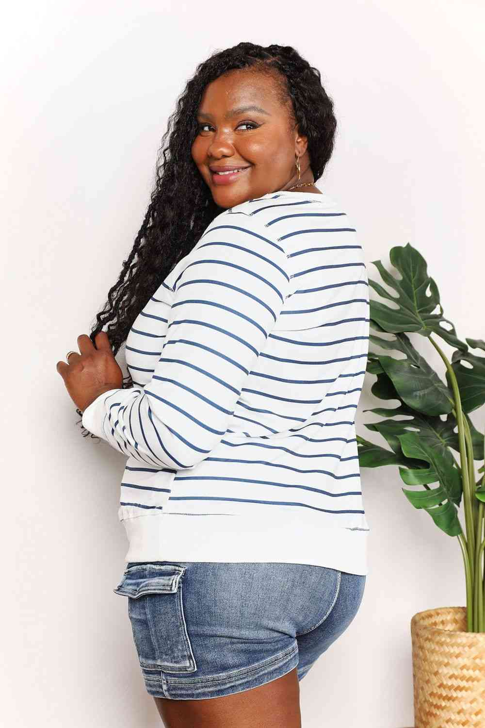 Double Take Striped Long Sleeve Round Neck Top Trandify deal