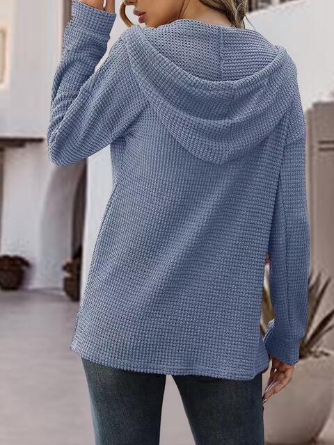Half Button Up Drawstring Hoodie Trandify deal