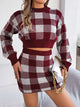 Plaid Round Neck Top and Skirt Sweater Set Trandify deal