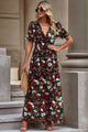Floral V-Neck Short Flounce Sleeve Dress Trandify deal