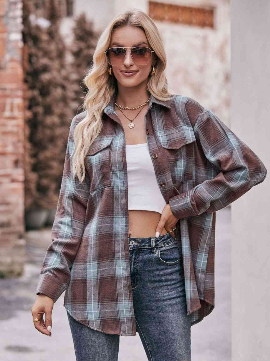Plaid Dropped Shoulder Longline Shirt Trandify deal