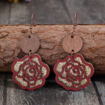 Wooden Alloy Rose Shape Dangle Earrings Trandify deal