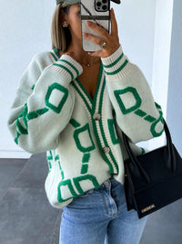 Geometric Dropped Shoulder Button Down Cardigan Trandify deal