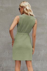 Tied Round Neck Sleeveless Sweater Dress Trandify deal