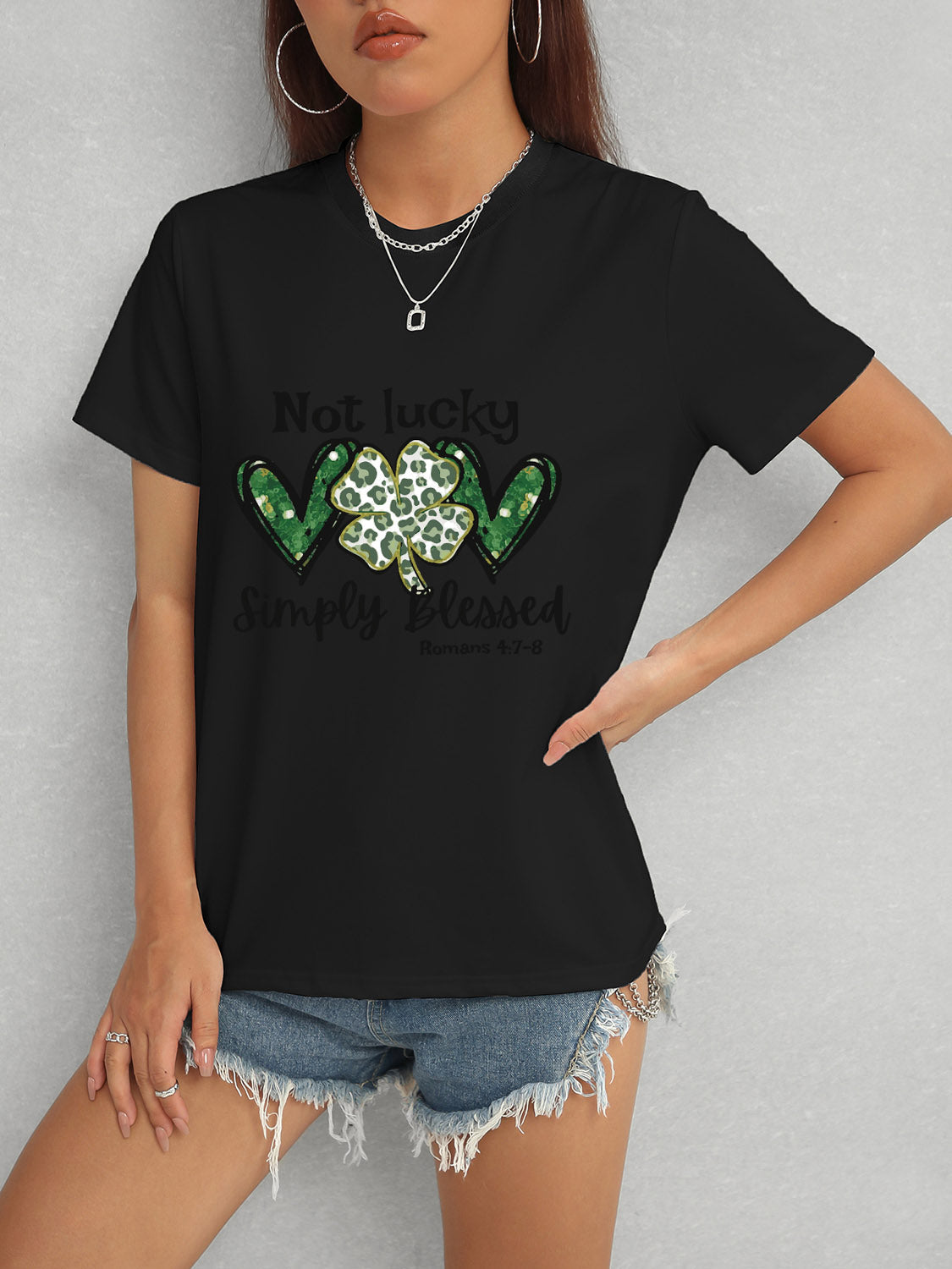 Lucky Clover Round Neck Short Sleeve T-Shirt Trandify deal