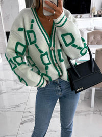 Geometric Dropped Shoulder Button Down Cardigan Trandify deal