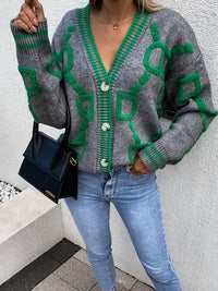 Geometric Dropped Shoulder Button Down Cardigan Trandify deal