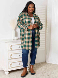 Double Take Plaid Collared Neck Long Sleeve Shirt Trandify deal