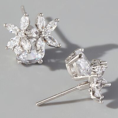 Zircon 925 Sterling Silver Flower Stud Earrings Trandify deal