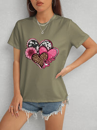 Heart Round Neck Short Sleeve T-Shirt Trandify deal