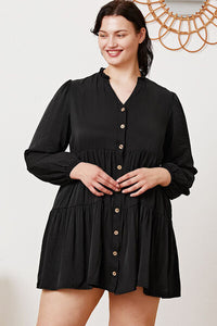 Ruffled Button Up Long Sleeve Tiered Shirt Trandify deal