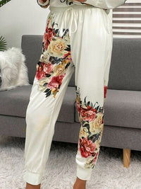 Printed Round Neck Top and Drawstring Pants Lounge Set Trandify deal