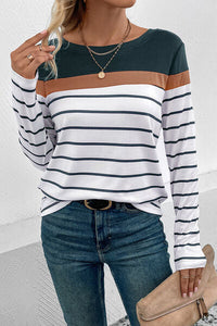 Perfee Striped Round Neck Long Sleeve T-Shirt Trandify deal