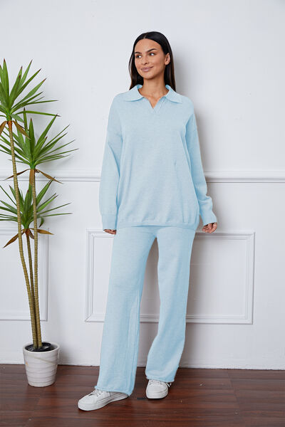 Dropped Shoulder Sweater and Long Pants Set Trandify deal