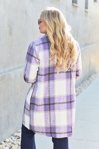 Double Take Full Size Plaid Button Up Lapel Collar Coat Trandify deal