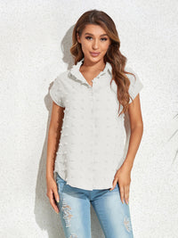 Swiss Dot Button Up Cap Sleeve Shirt Trandify deal