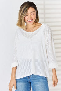 Zenana Full Size Waffle Knit V-Neck Long Sleeve Slit Top Trandify deal