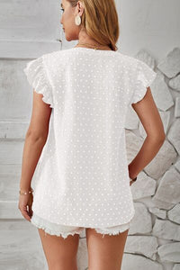 Swiss Dot Ruffled Cap Sleeve T-Shirt Trandify deal