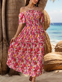 Perfee Slit Floral Off-Shoulder Short Sleeve Dress Trandify deal