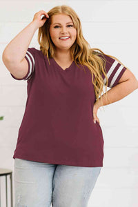 Plus Size Striped V-Neck Tee Shirt Trandify deal