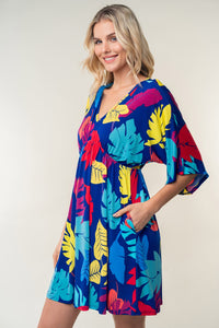 White Birch Full Size Printed V-Neck Mini Dress Trandify deal