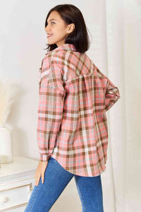 Double Take Plaid Collared Neck Long Sleeve Button-Up Shirt Trandify deal