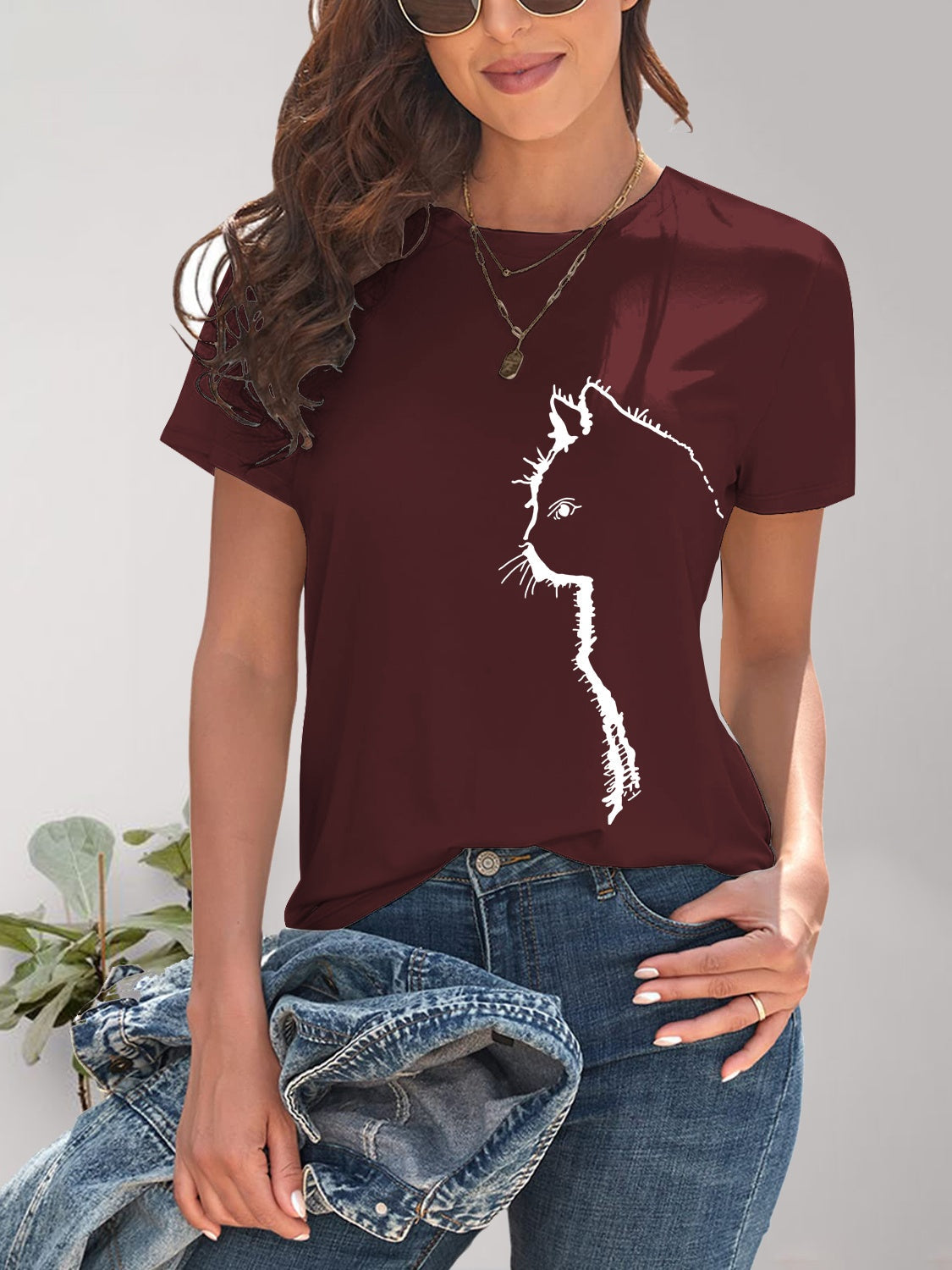 Cat Round Neck Short Sleeve T-Shirt Trandify deal